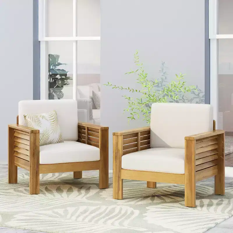 Christopher Knight Home Rabun Outdoor Acacia Wood Club Chairs with Cushions (Set of 2)