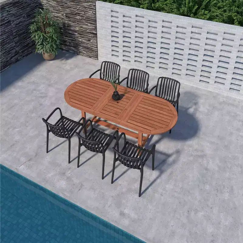 Amazonia Beijo 7pc Oval Outdoor Patio Dining Set Black