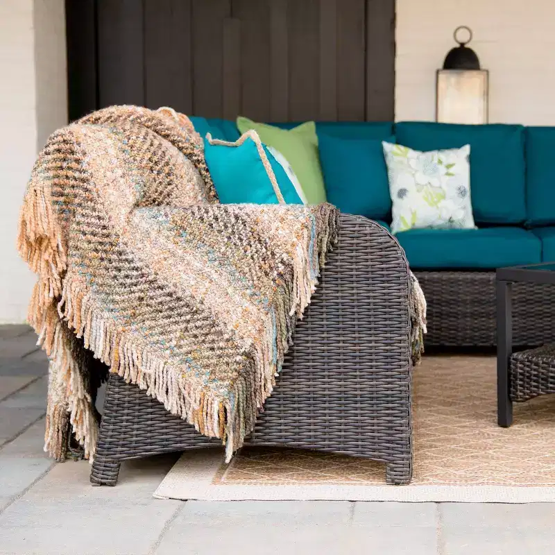 Leisure Made Jackson 5pc Wicker Sectional in Peacock Fabric