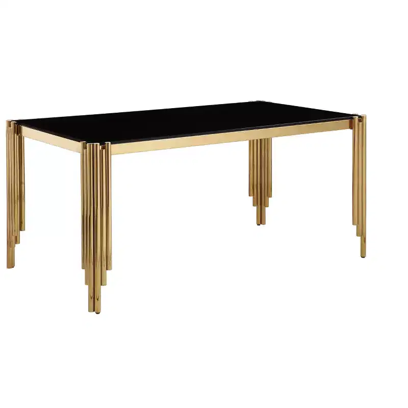 Okak Dining Table Rectangle/Round Tempered Glass Dining Table with Polished Gold Legs for Home, Kitchen, Dining Room