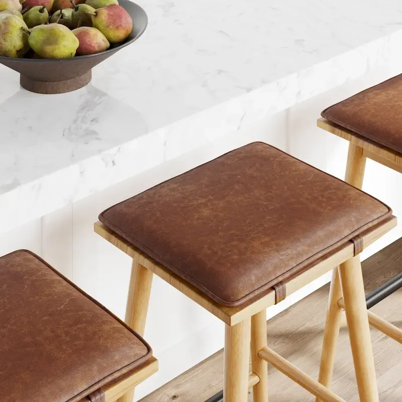 Boucle Upholstered Backless Counter Height Barstool with Cushion, Metal Legs, Modern Style