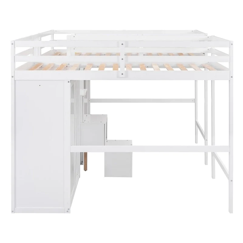 Double Twin Loft Beds with Wardrobes and Staircase