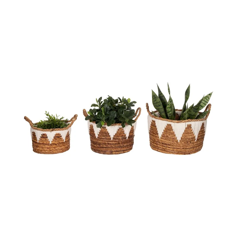Handwoven Banana Leaf Storage Baskets, Set of 3, Bohemian Style, Natural Finish, 10