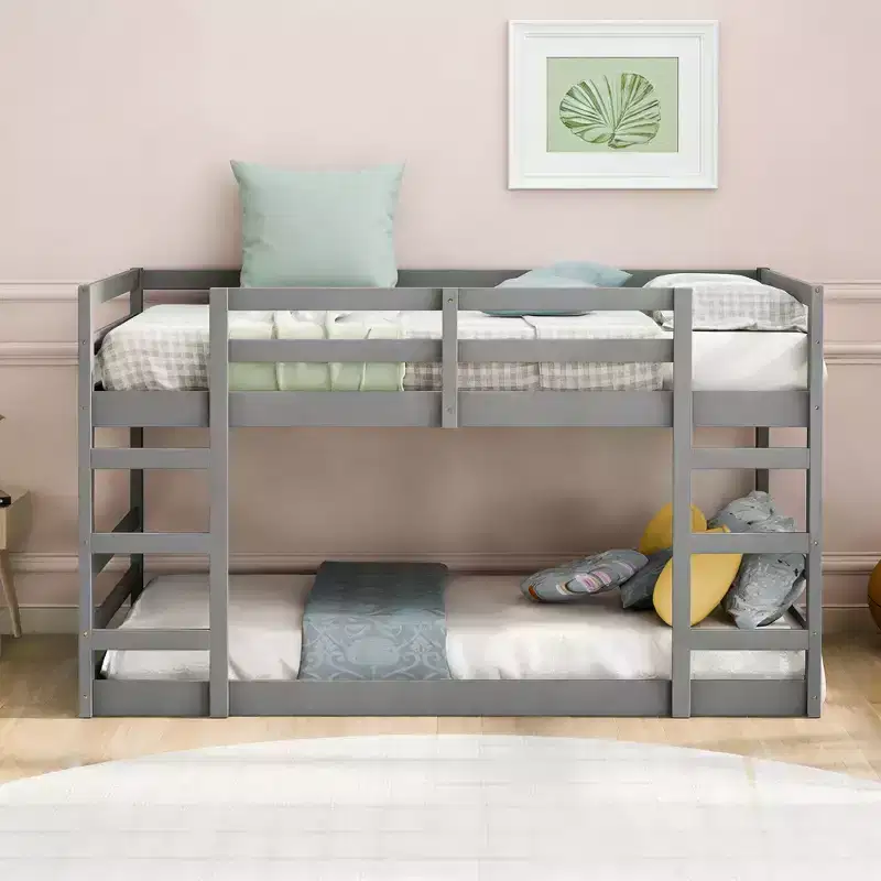 Modern Bunk Bed with 2 Ladders for Kids Room and Guest Room