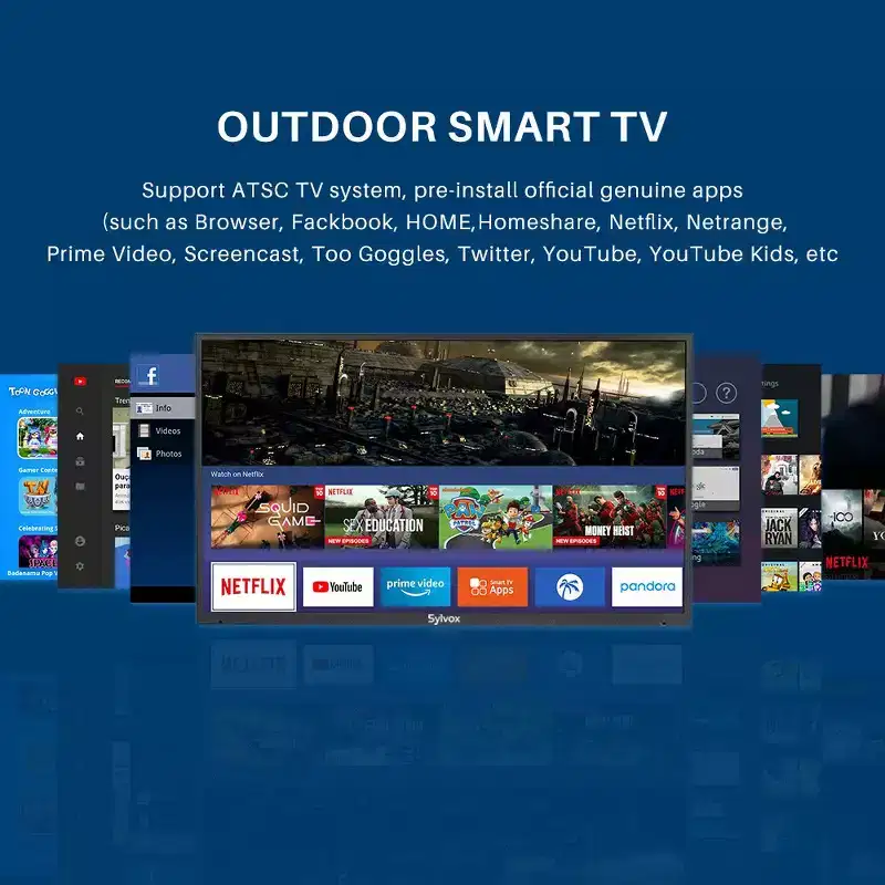 SYLVOX Deck Series Outdoor TV, 55 1000Nit 4K UHD HDR Partial Sun Outdoor Smart TV, IP55 Waterproof, Built-in Dual Speakers Support Bluetooth & WiFi