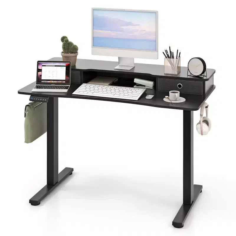 48x 24 Electric Standing Desk with 2 Drawers Monitor Stand Storage Shelf Brown/Black/White