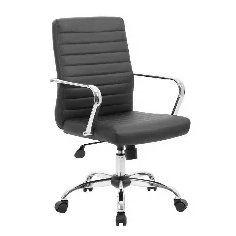 Task Chair with Fixed Arms Black: Upholstered, Metal Frame, Adjustable Height, Casters/Wheels
