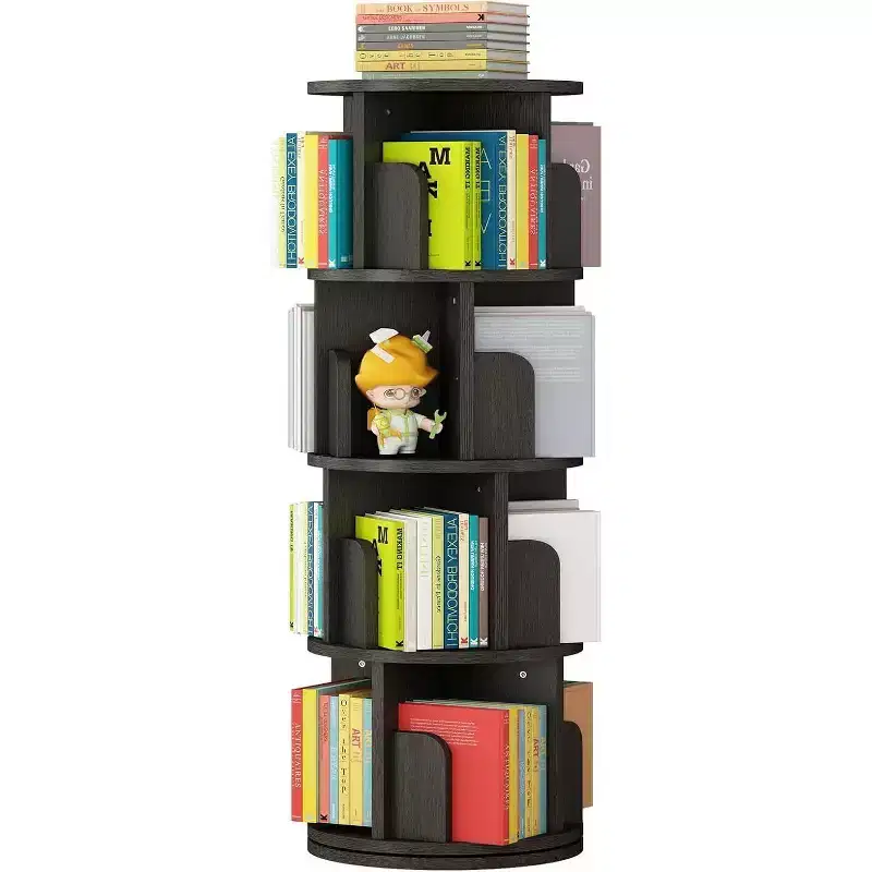 360 Degree Rotating Bookcase,4 Tier White Wooden Bookcase,51.2 Inch,Floor Standing Small Corner Storage Shelf,Bedroom,Living Room