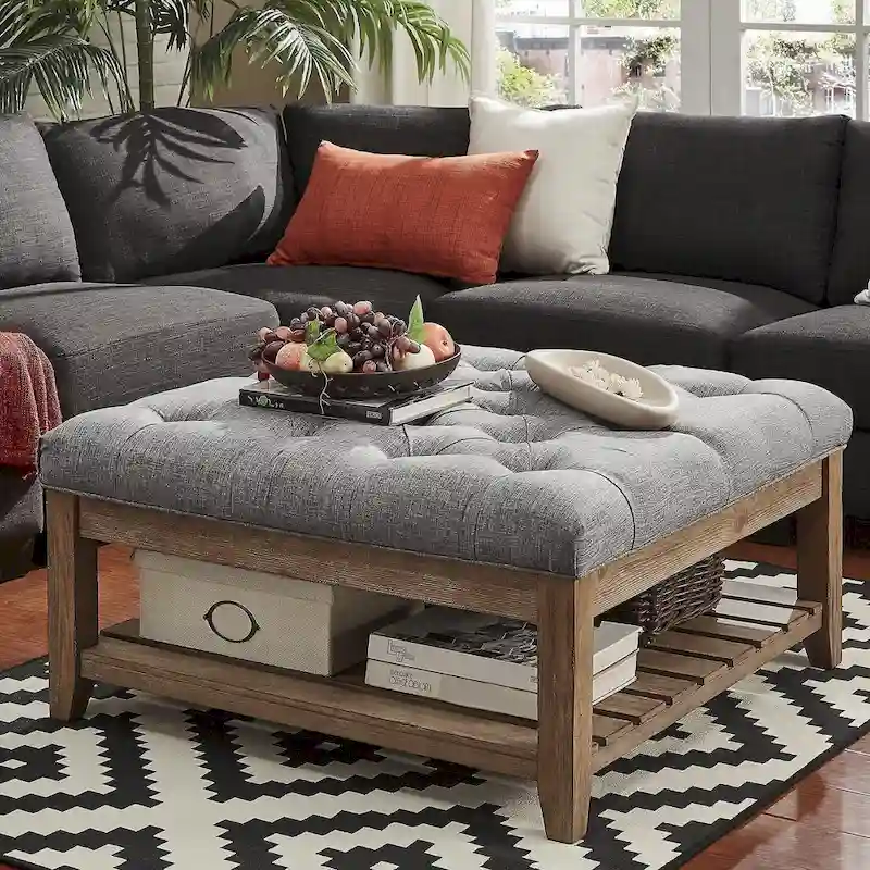 Lennon Pine Planked Ottoman Coffee Table by iNSPIRE Q Artisan