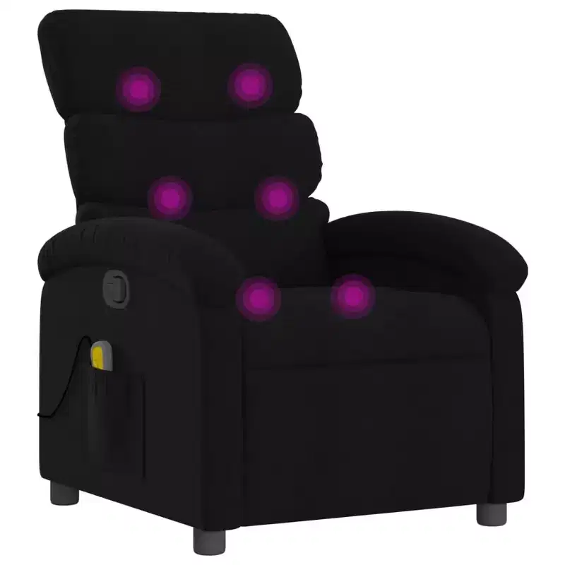 vidaXL Black Fabric Massage Recliner Chair - Adjustable Lounge Armchair for Elderly with Vibration, Manual Recline, Padded Comfort