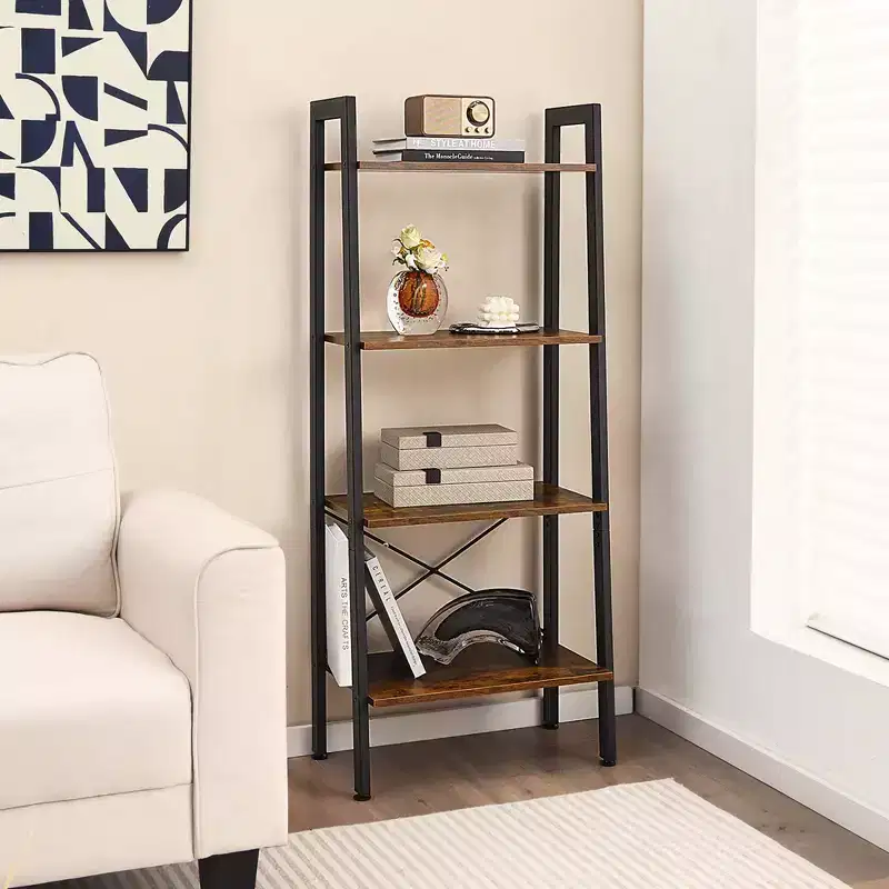 4-Tier Wood Ladder Shelf Ladder Bookcase Bookshelf Display Rack