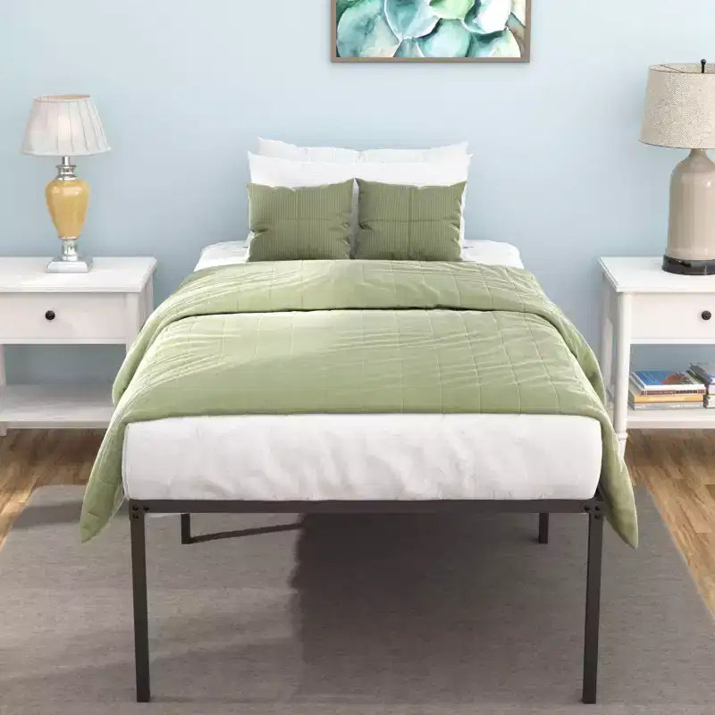 24/7 Shop At Home Landdream Metal Frame Platform Bed with Steel Slats Black