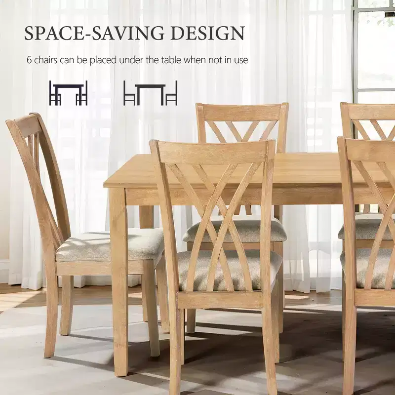 GDFStudio Marcus Modern 7 Piece Rubber Wood Dining Table Set with 6 Upholstered Chairs