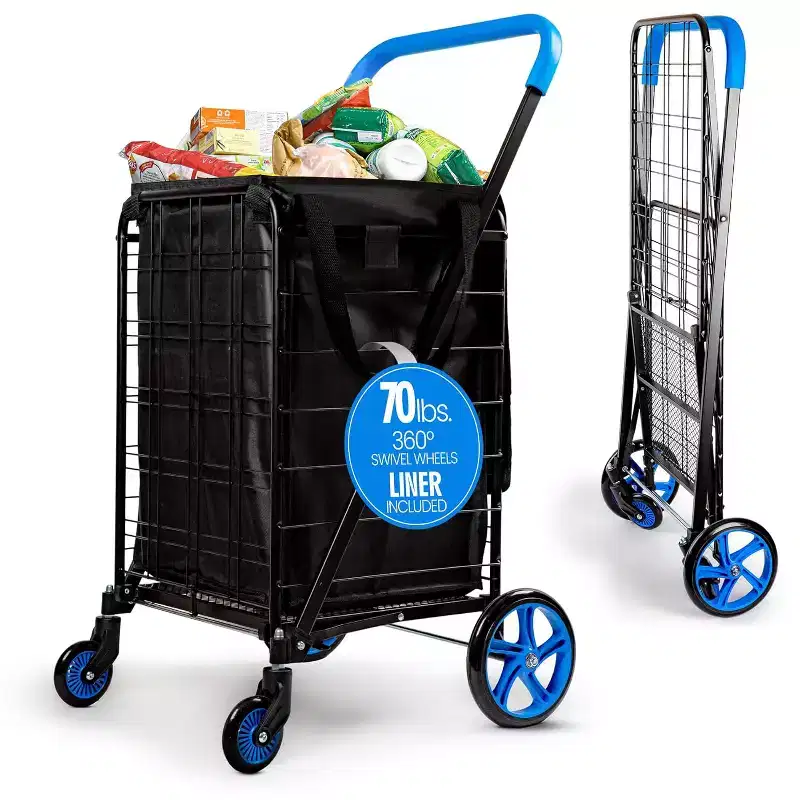 SereneLife Small Foldable Shopping Cart with Removable Liner (SLSPCART55) - Blue