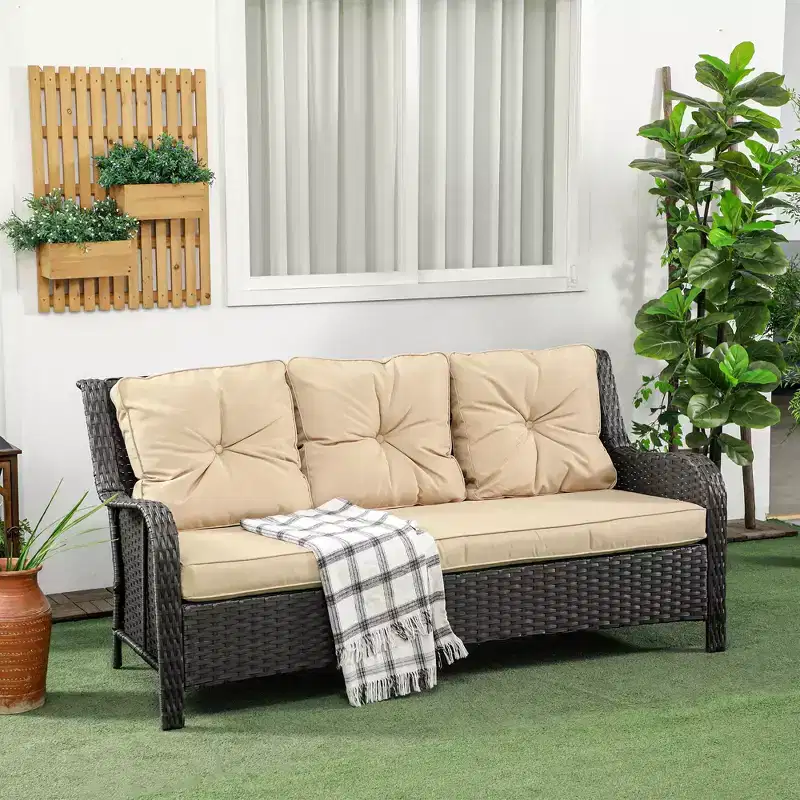 3-Seater Outdoor Sofa w/ 4 Thick Cushions, Outdoor Couch