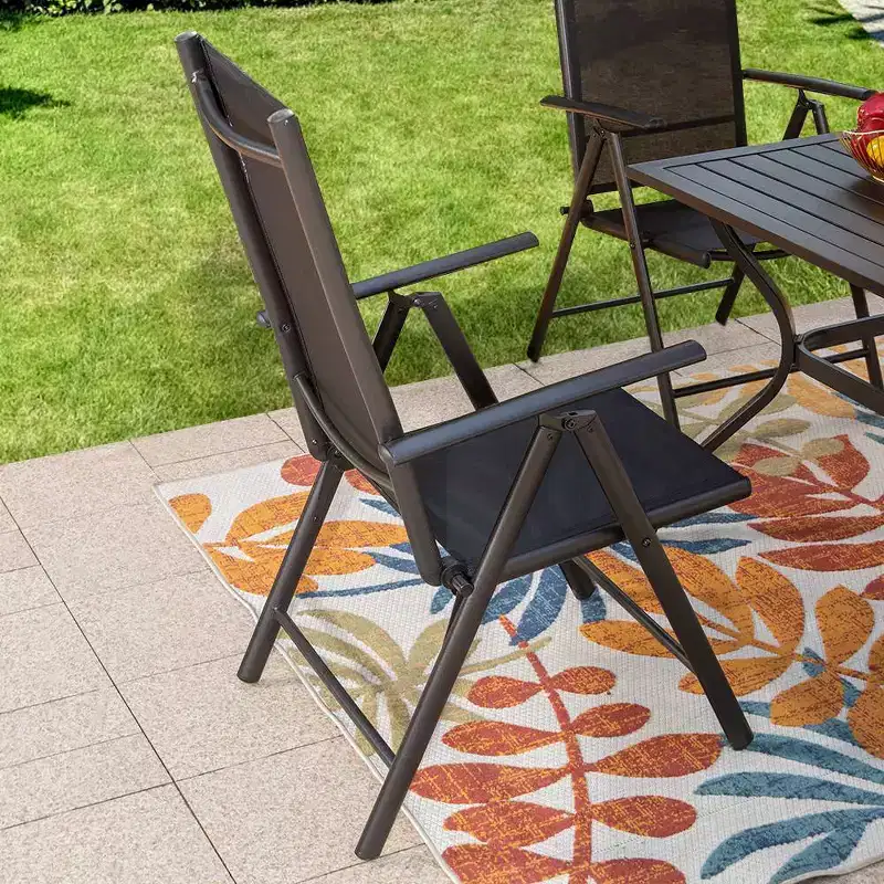 5pc Patio Set with Square Table & Reclining Sling Chairs with Armrests - Captiva Designs: Outdoor Dining Furniture