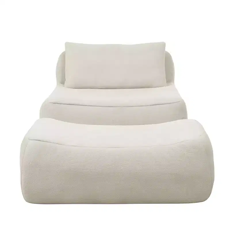 GDFStudio Judy 2 Piece Chenille Bean Bag Chair with Ottoman and Waist Pillow