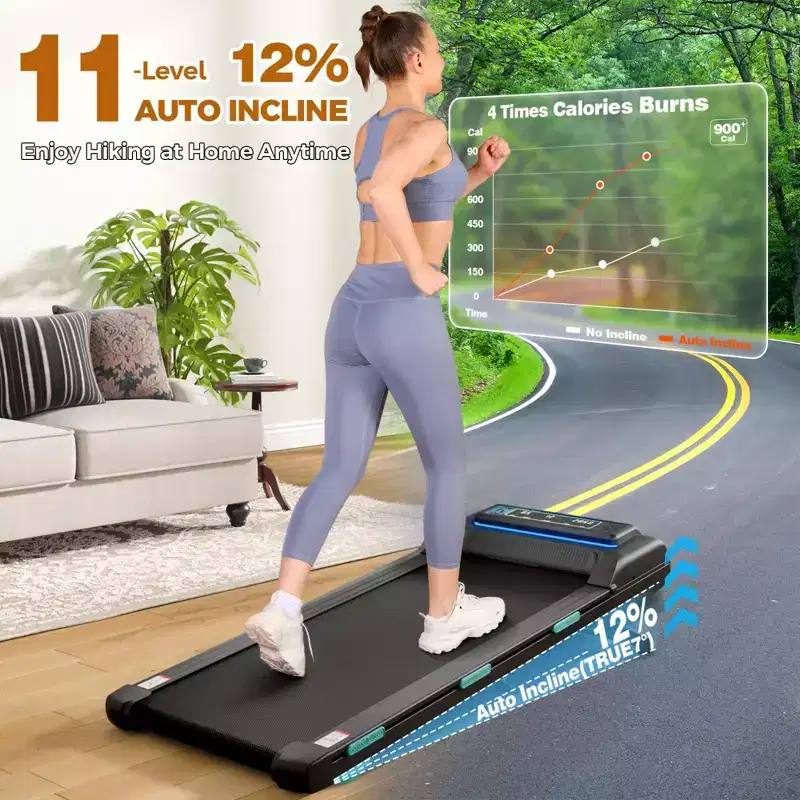 NAYSAYE Walking Pad Treadmill with Adjustable Incline, 450 lbs Capacity, Under Desk Portable Compact Treadmill for Home Office, Black, 52*22.5*7.87