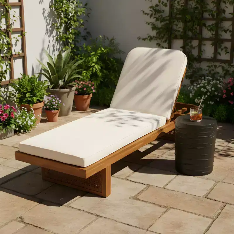 Christopher Knight Home Yasmine Patio 2 Piece Acacia Wood Rattan Lounge Set with Cushion and Lightweight Concrete Table