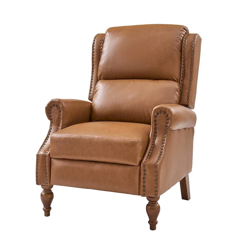 Traditional Vegan Leather Manual Push-Back Recliner, Padded Armrests, Solid Wood Legs, Living Room