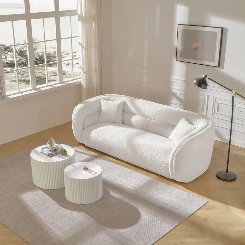 Modern Contemporary 91 Upholstered Curved Sofa With 2 Pillows for Living Room