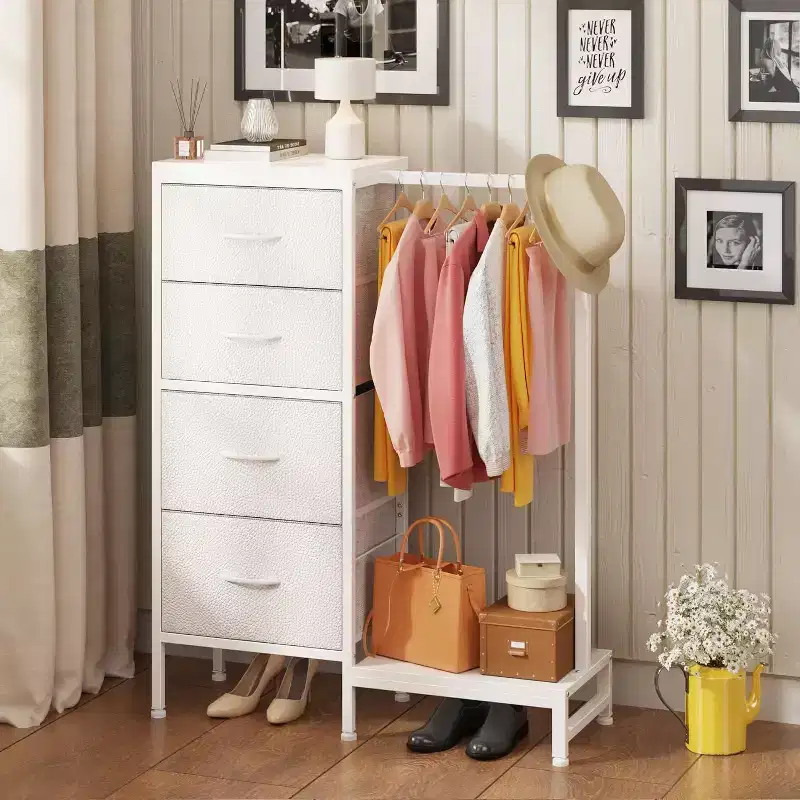 Dresser with 4 Drawers, Storage Tower, Organizer Unit, Fabric Dresser for Bedroom, Hallway, Entryway, Closets, White
