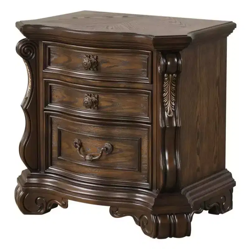 Traditional Nightstand with 2 Drawers and USB A/C Ports, 31 Inch, Dark Brown