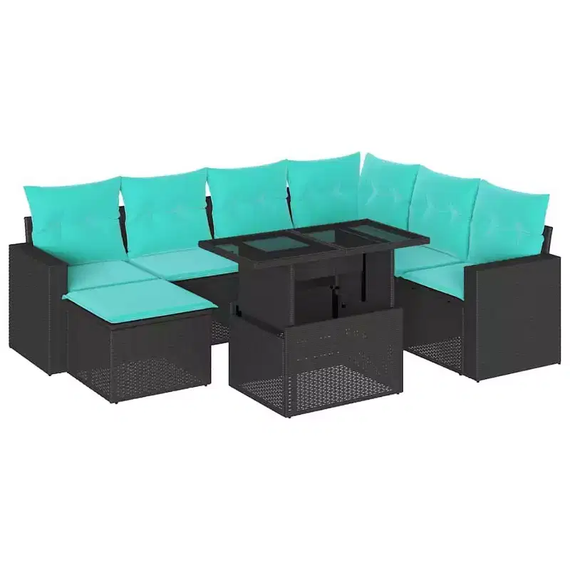vidaXL Patio Sofa Set with Cushions and Table Outdoor Poly Rattan