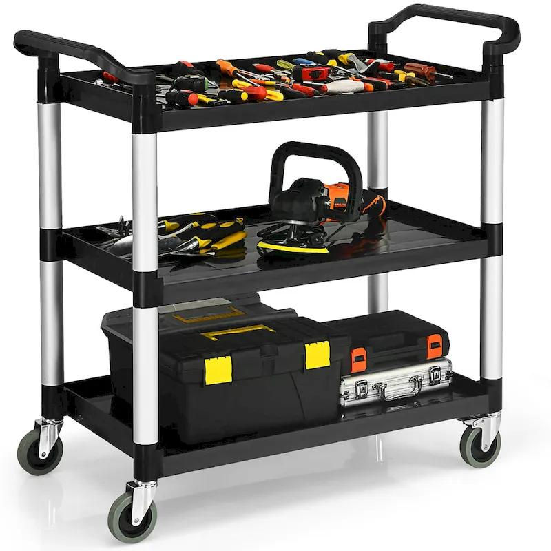 Costway 3-Shelf Utility Service Cart Aluminum Frame 490lbs Capacity w/