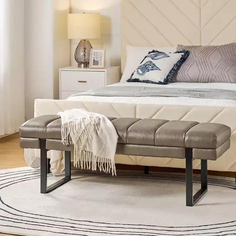 Anahli Modern Channel Tufted Design Vegan Leather BenchArtful Living Design