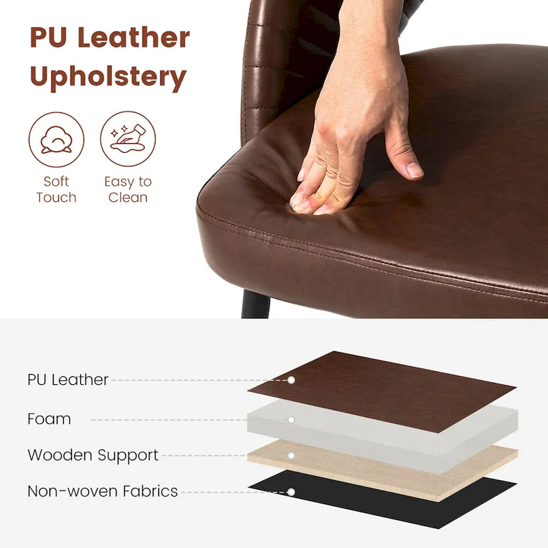 Glitzhome Mid-Century Modern Quilted PU Leather Dining Side Chair with Metal Tapered Legs