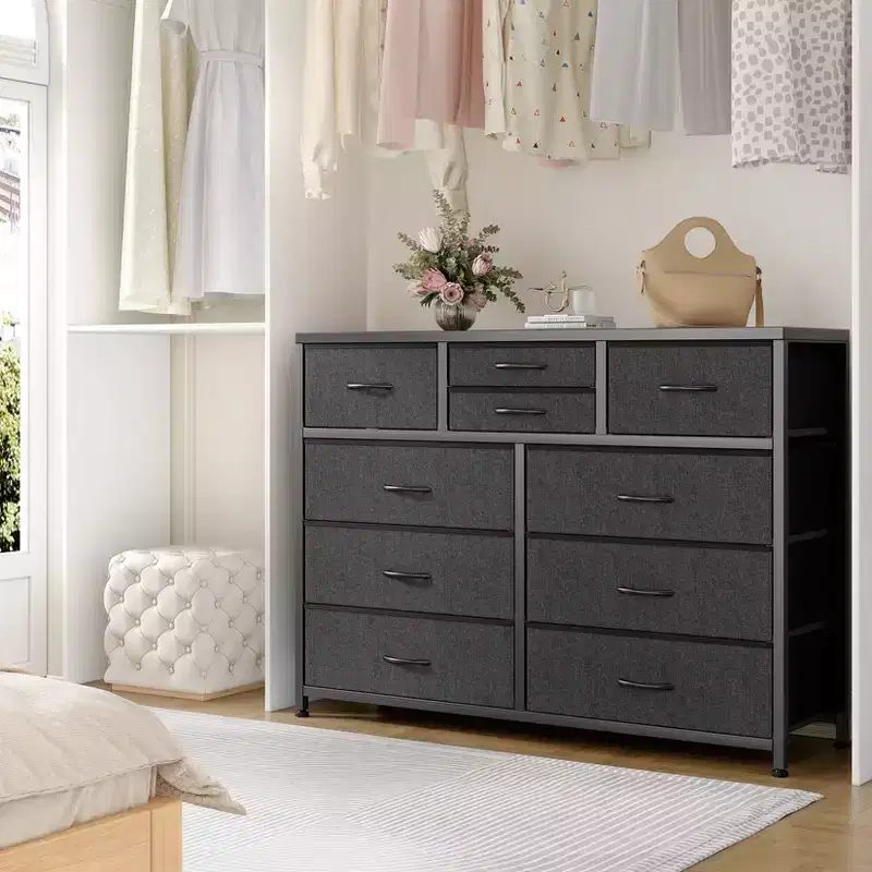10-Drawer Fabric Dresser with Steel Frame & Wood Top – Lightweight Multi-Room Organizer