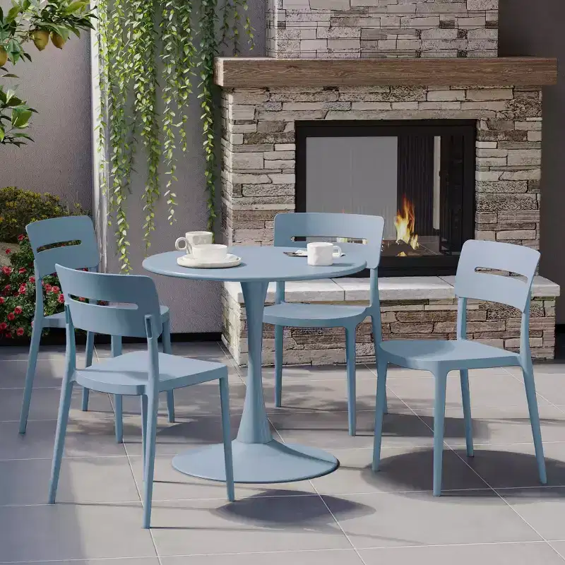 WestinTrends Playa Outdoor Modern Stackable Plastic Patio Dining Chairs (Set of 4), French Blue