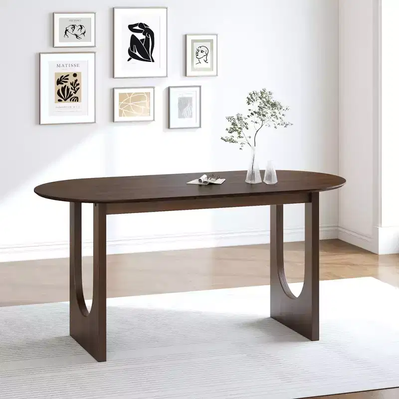 PexFix 67 x 33.5 Walnut Solid Wood Dining Table Oval Kitchen Tables with Arched Legs Modern for Dining Room