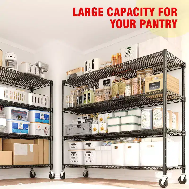 Heavy Duty Shelving Unit with Wheels & Feet, 5-Tiers Garage Shelving for Pantry Garage Kitchen Home Commercia