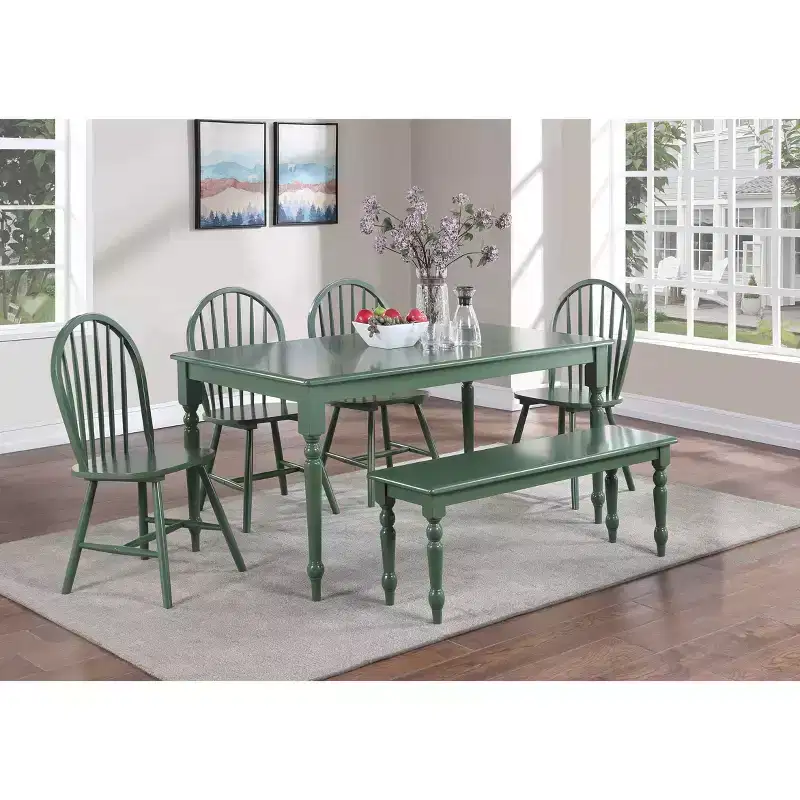 Equestrian Green Backless Wood Dining Bench, Seats 2