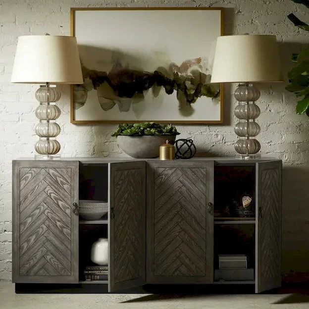 Rustic Grey Geometric 4-door Console