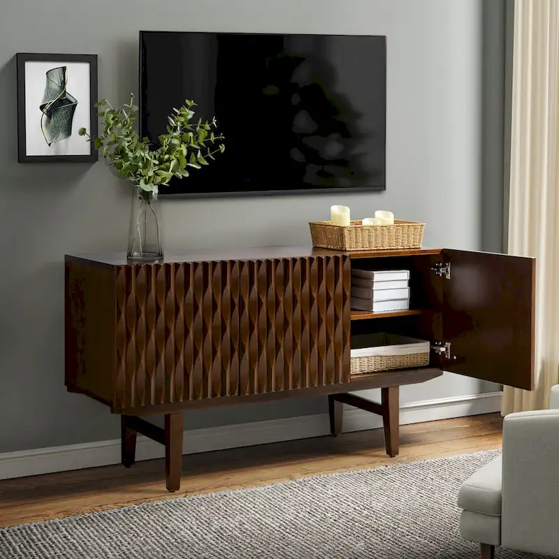 Modern Carved Geometric Patterns Sideboard
