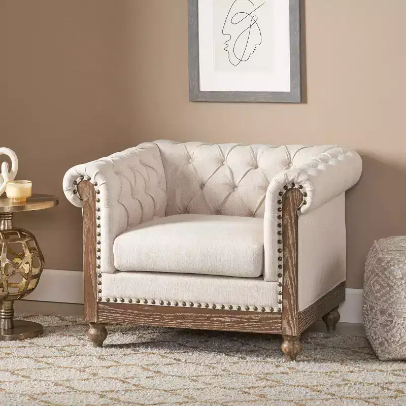 Castalia Chesterfield Tufted Fabric Club Chair with Nailhead Trim - Christopher Knight Home