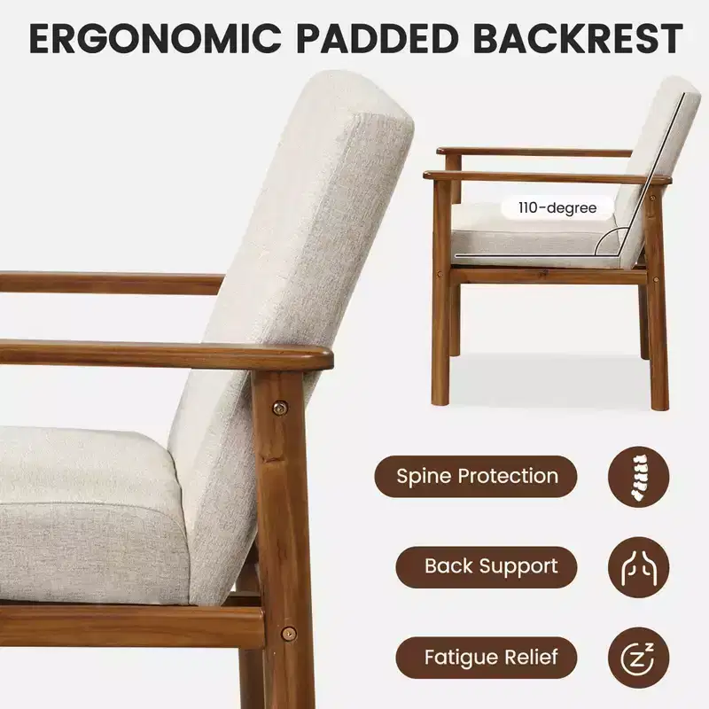 Modern Accent Chair Upholstered Linen Fabric Armchair with Solid Wood Legs