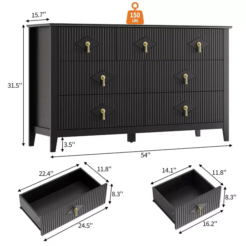 54 Wide Modern 7-Drawer Dresser with Metal Handles, Wooden Chest of Drawers & Storage Organizer for Bedroom, Living Room & Entryway