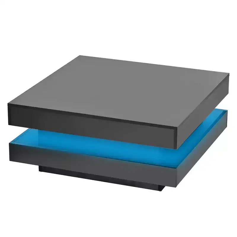 2-Tier Square Coffee Table With LED Lights Center Sofa Table Multifunctional Cocktail Table