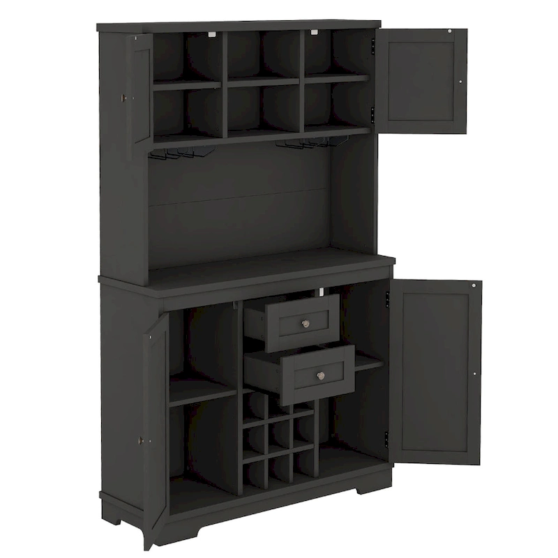 Coffee Bar Cabinet with Drawers, Freestanding Kitchen Pantry with Shelves and Cabinets, Buffet Cabinet with Glass Racks