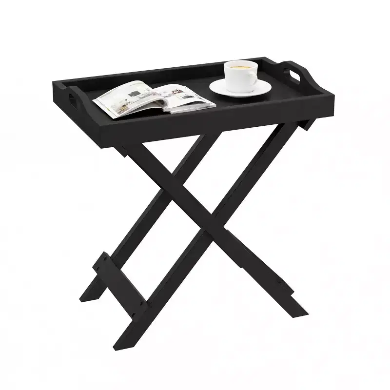 End Table with Removable Tray Top Black - Lavish Home: Folding, Portable, 22lb Capacity, Modern Style