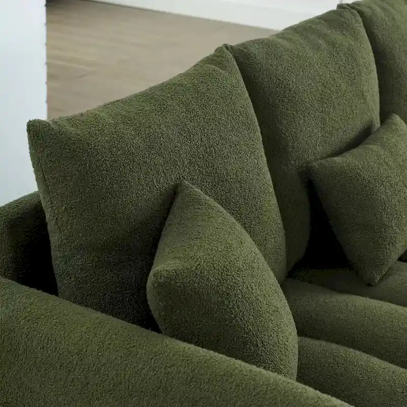 Green 82 Teddy Upholstered 3-Seater Sofa with 3 Back Pillows and Solid Wood Frame