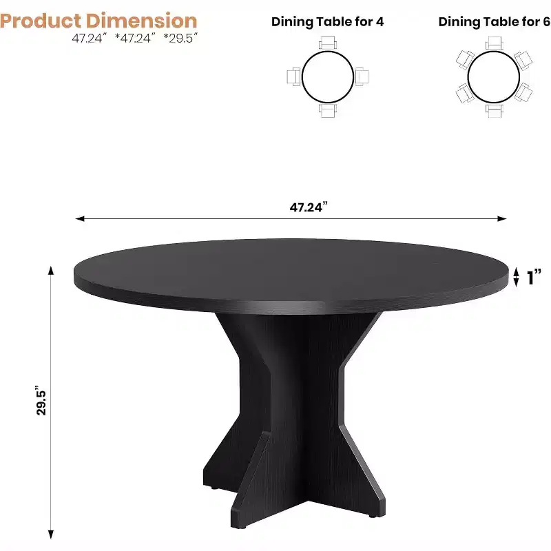 Round Dining Table for 4-6 People,47 Circle Kitchen Dinner Table with Sturdy Pedestal Base,Small Spaces Dinning Room Furniture for Living Room