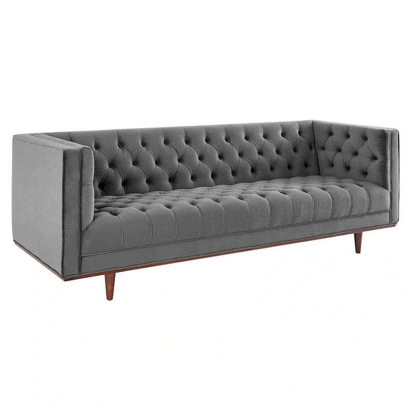 Tufted Performance Velvet Sofa | Diamond Button Tufting | Glam Deco Style | Rubberwood Legs | 881 lb Capacity