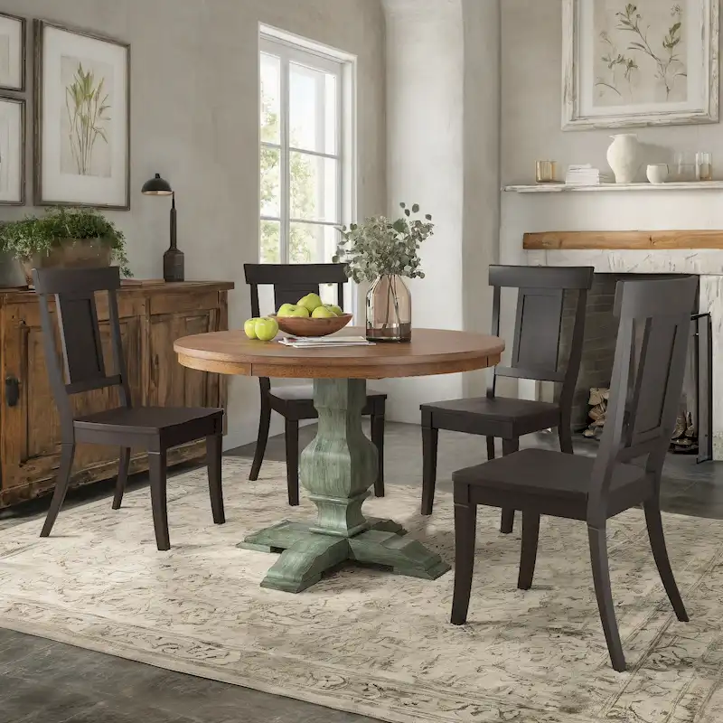 Ronda 45 Round Solid Wood Top Dining Set with Panel Back Chairs