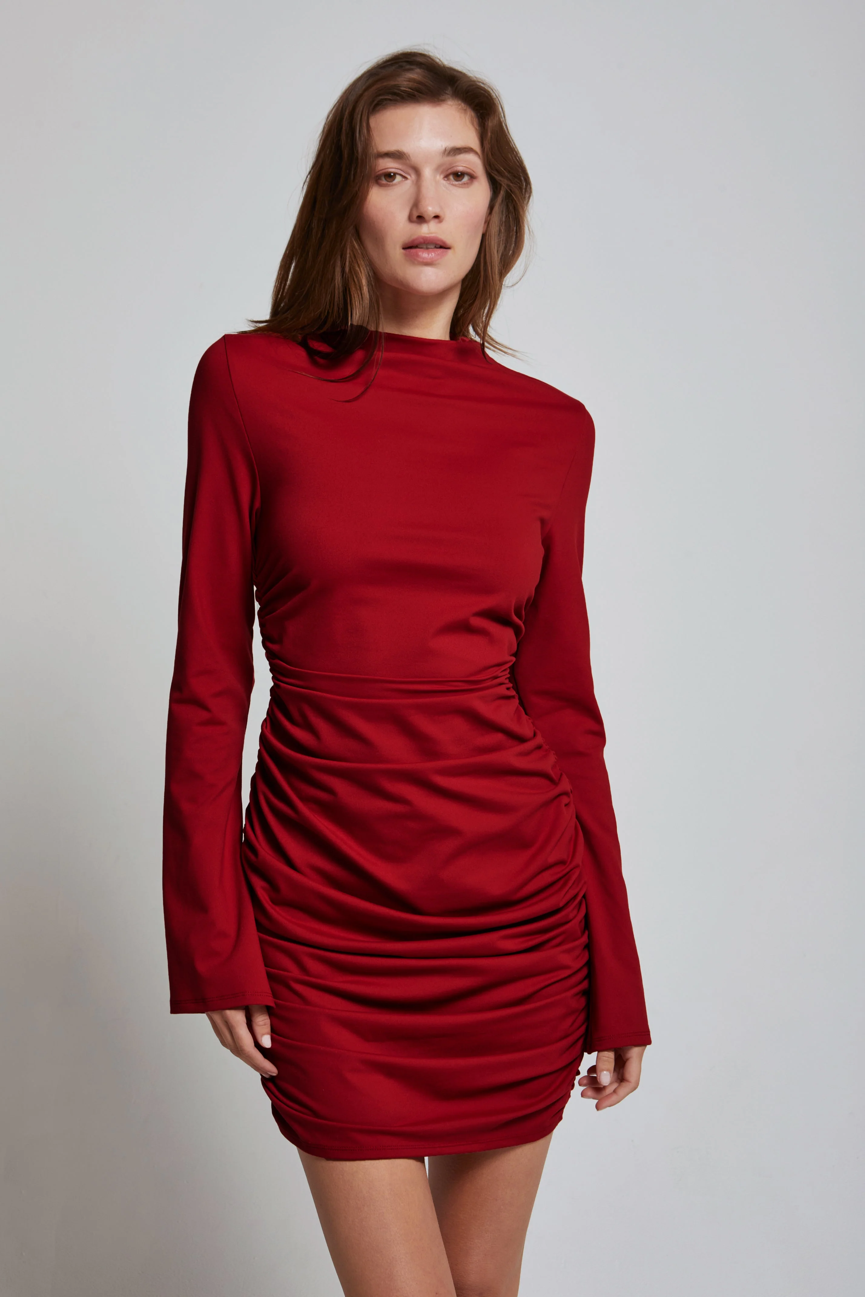 Ruched Knit Mini Dress