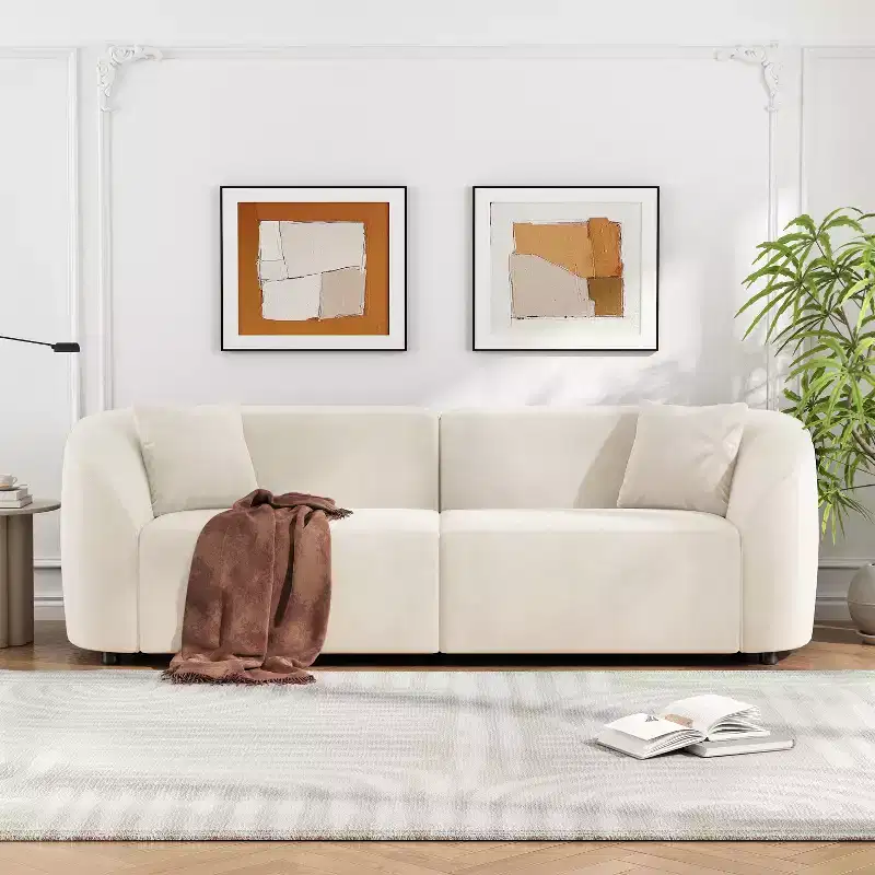 87-Inch Curved Contemporary Sofa in Off-White, Plush Seating, for Stylish Living Spaces